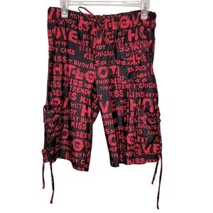 TurboWear Shorts Womens Size‎ M Black Red Stretch Cargo Baggy Dance Hot Kiss y2k